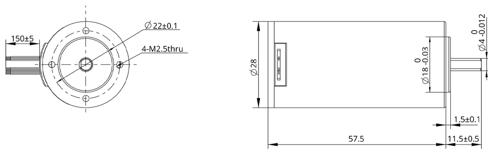 Dessin dimensionnel du moteur DC sans balais de taille 28mm